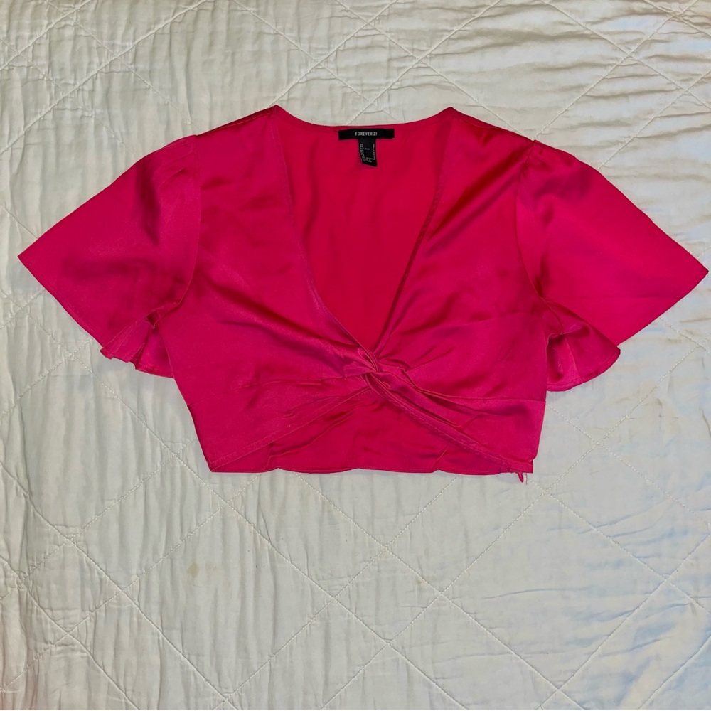 Satiny hot pink crop top